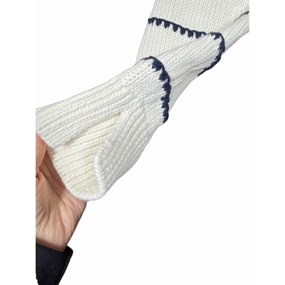 Madewell Textured Cotton Crewneck Sweater in Stripe Women's XL White Navy - Picture 6 of 12